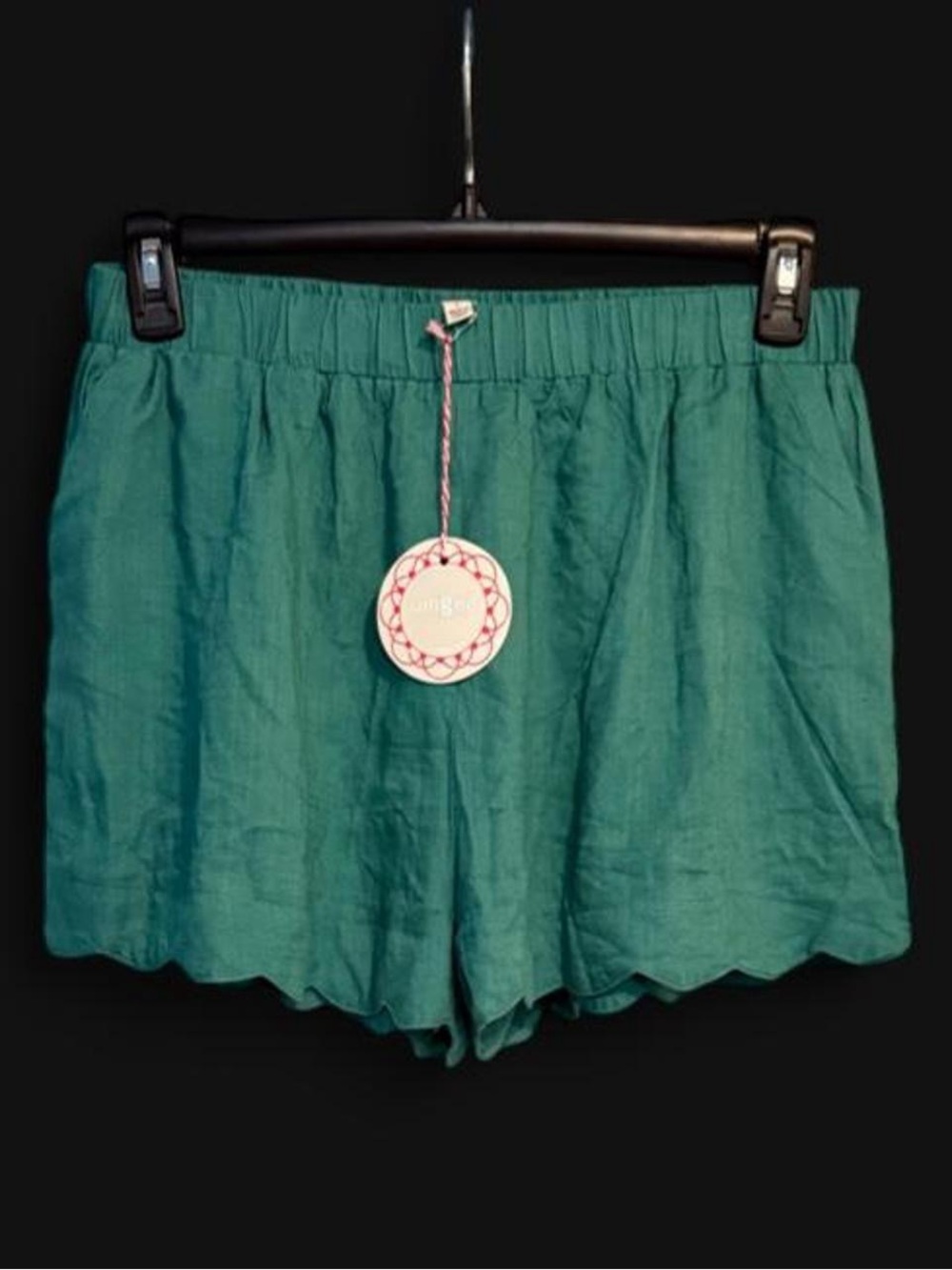 Umgee Teal Scalloped Hem Linen Blend Shorts